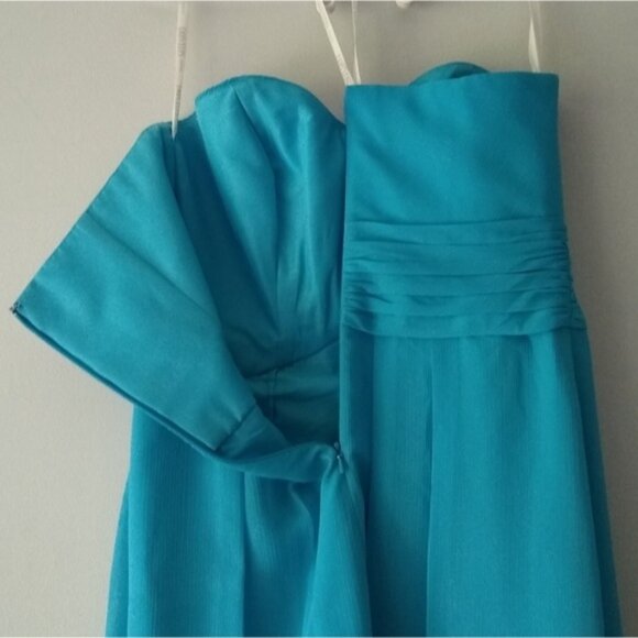 David's Bridal Bridesmaid Strapless Sweetheart Mini Dress, Malibu Blue, 10 - Picture 10 of 11